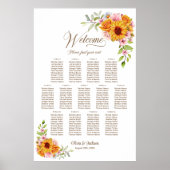 13 Tafel Geel Roze Bloemen Bruiloft Zitkaarten Poster (Voorkant)