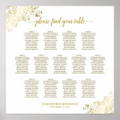 13 Tafel Gold Frills White Wedding Seating Chart Poster (Voorkant)