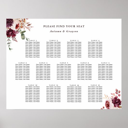 13 tafel herfst Romance bruiloft zitgrafiek Poster (Voorkant)