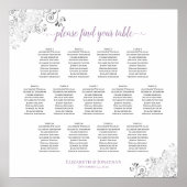 13 Tafel Lacy Wedding Seating Chart White Lavender Poster (Voorkant)
