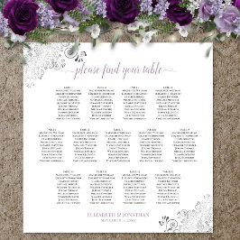 13 Tafel Lacy Wedding Seating Chart White Lavender Poster