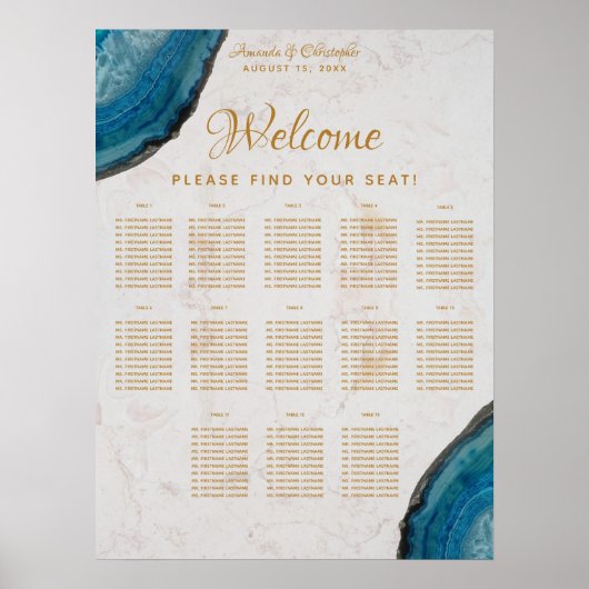 13 Tafel Marmeren Trouw Stoelenkaart Blauwe Geode Poster (Voorkant)