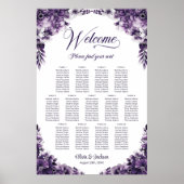 13 Tafel Paarse Bloemige Trouw Zittijd Chart Poster (Voorkant)