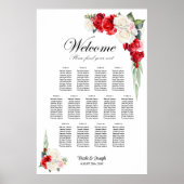 13 Tafel Rood Wit Rose Bloemen Zitting Grafiek Poster (Voorkant)