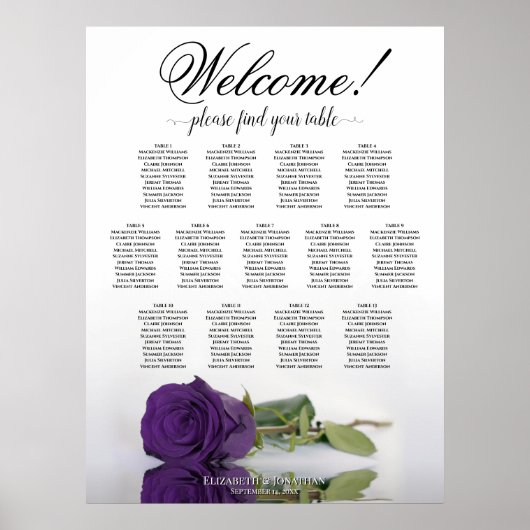 13 Tafel - Royal Paars Roos Wedding Seating Chart Poster (Voorkant)