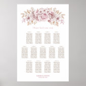 13 Tafel Roze Bloem Bruiloftstoelindeling Poster (Voorkant)