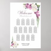 13 Tafel Roze Witte Roos Bloemen Zitting Grafiek Poster (Voorkant)
