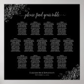 13 Tafel Silver Frills Black Wedding Seating Chart Poster (Voorkant)