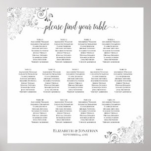 13 Tafel Silver Frills Wedding Seating Chart White Poster