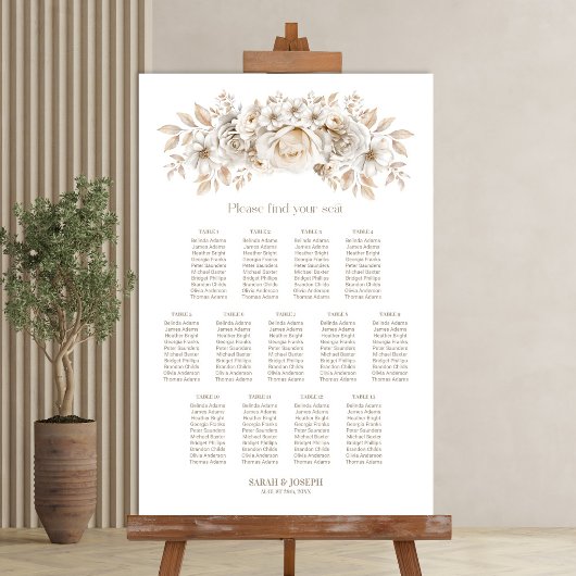 13 Tafel Wit Bloemen Bruiloft Zitkaarten Poster