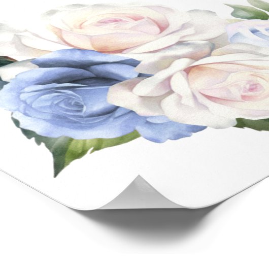 13 Tafelblauw Wit Rose Bloemen Zitting Grafiek Poster (Hoek)