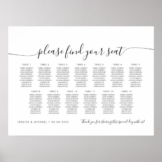 13 Tafels Modern Vind uw Zitplaatskaart Poster (Voorkant)