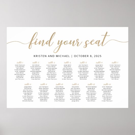 13 Tafels Vind uw zitplaatskaart plan Poster (Voorkant)