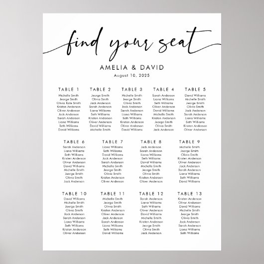 13 Tafels Vind uw zitplaatskaart Poster (Voorkant)