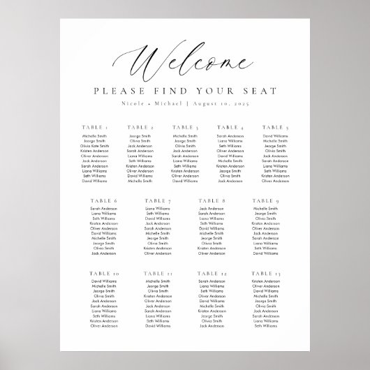13 Tafels Welkom Zitplaatskaart Poster (Voorkant)