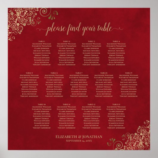 13 Tafelvriendelijk weddenschap Rood & Goud Poster (Voorkant)
