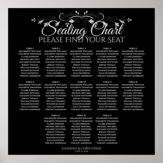 13 Tafelzilver op de zwarte weddenschapskaart Poster (Voorkant)