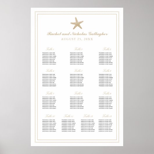 13 Tan Starfish 24x36 Wedding Seating Chart Poster (Voorkant)