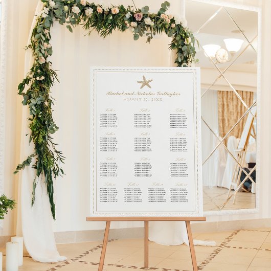 13 Tan Starfish 24x36 Wedding Seating Chart Poster