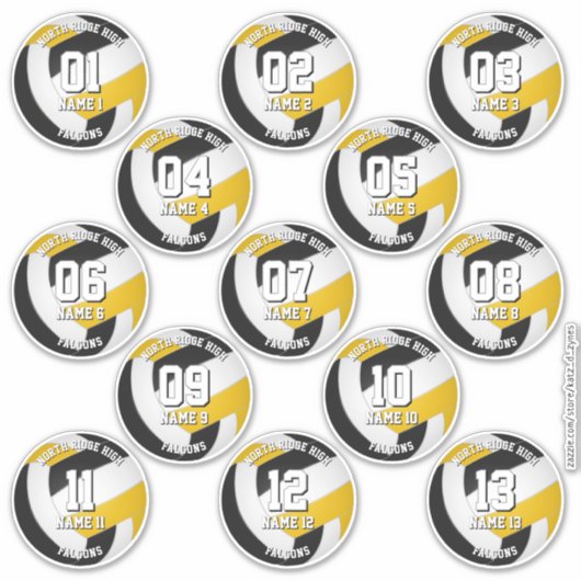 13 team athletes black gold volleyball club colors sticker (Voorkant)