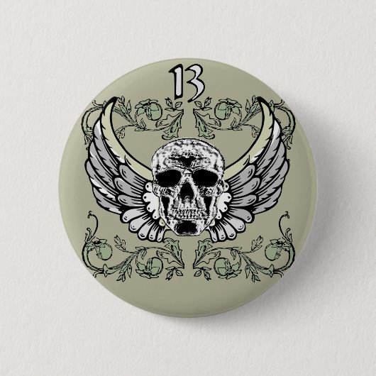 13 Uur schedelklokkentroon Ronde Button 5,7 Cm (Voorkant)