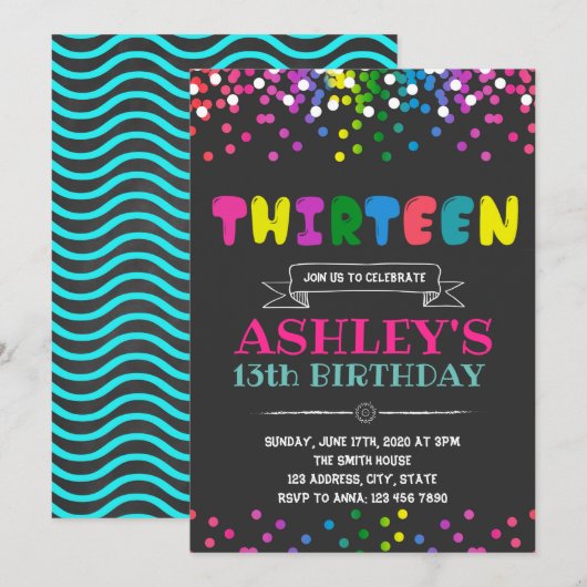13 verjaardagsuitnodiging kaart (Voorkant / Achterkant)