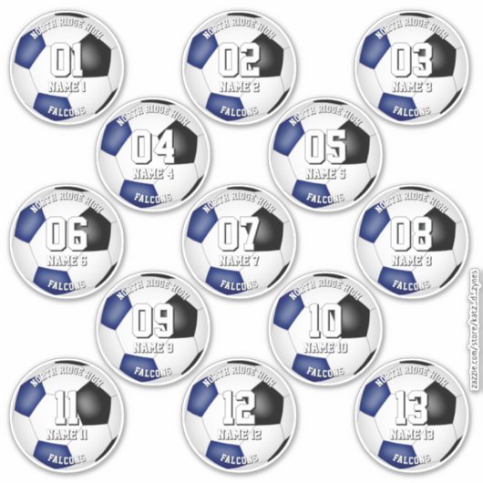 13 Voetballers Blauwe Team kleuren Sticker (Voorkant)