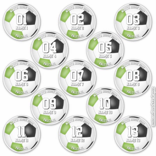 13 Voetballers Heldergroene Team kleuren Sticker (Voorkant)