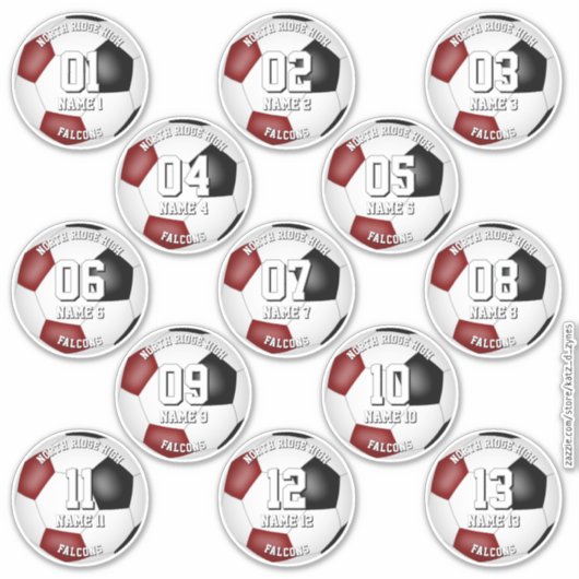13 Voetballers Maroon Team kleuren Sticker (Voorkant)