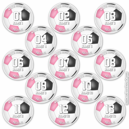 13 Voetballers Roze Team kleuren Sticker (Voorkant)
