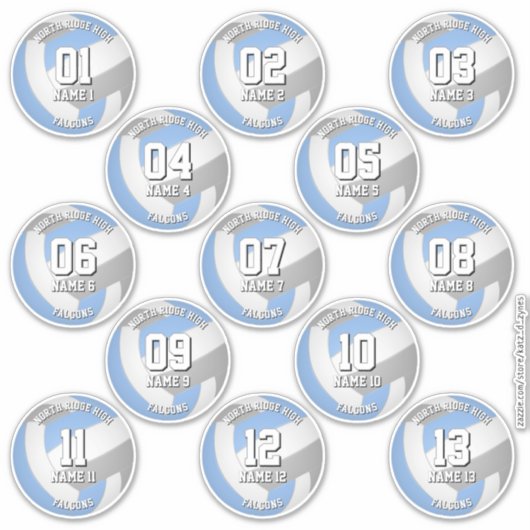 13 volleyballers lichtblauw grijs team kleuren sticker (Voorkant)