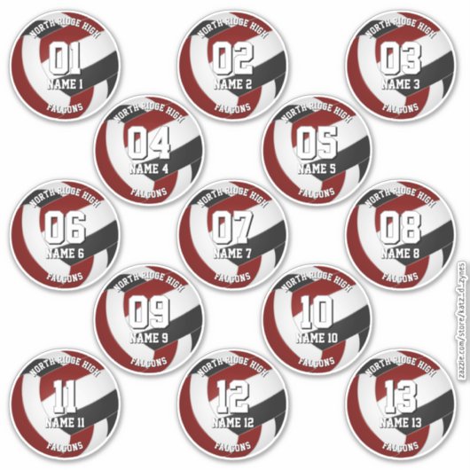13 volleyballers Maroon Black Team kleuren Sticker (Voorkant)
