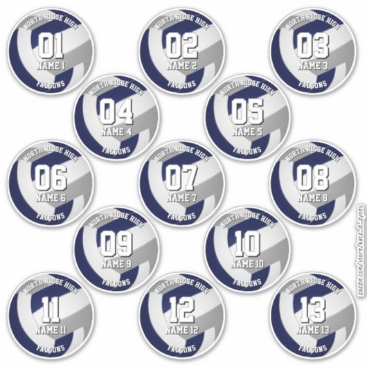 13 volleyballers Navy blauw grijs team kleuren Sticker (Voorkant)