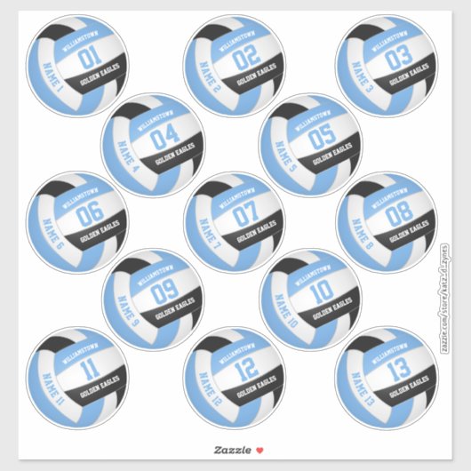 13 volleyballers noemen lichtblauw zwart sticker (Vel)