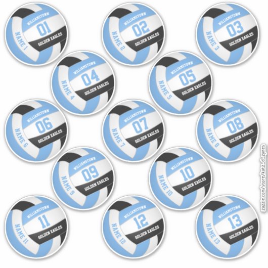 13 volleyballers noemen lichtblauw zwart sticker (Voorkant)