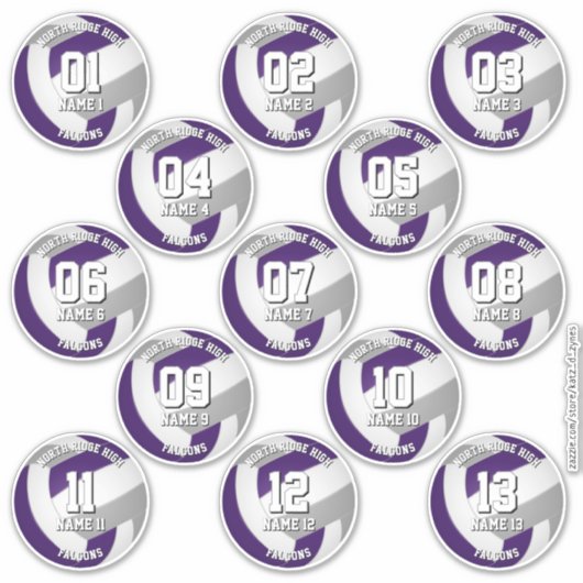 13 volleyballers paarse grijs team kleuren sticker (Voorkant)