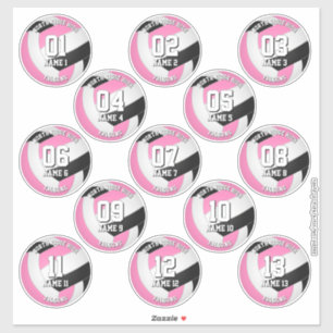 13 volleyballers roze zwarte team kleuren sticker