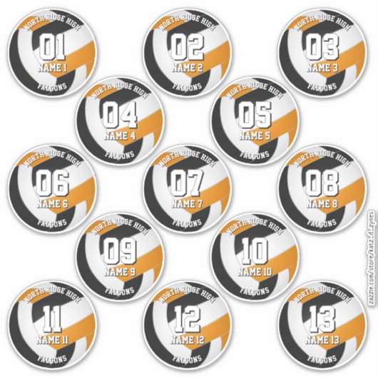 13 volleyballers sinaasappel zwarte teamkleuren sticker (Voorkant)