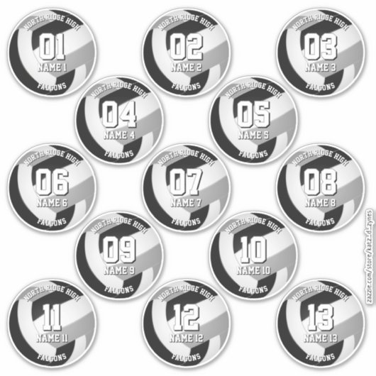 13 volleyballers zwart grijs team kleuren sticker (Voorkant)