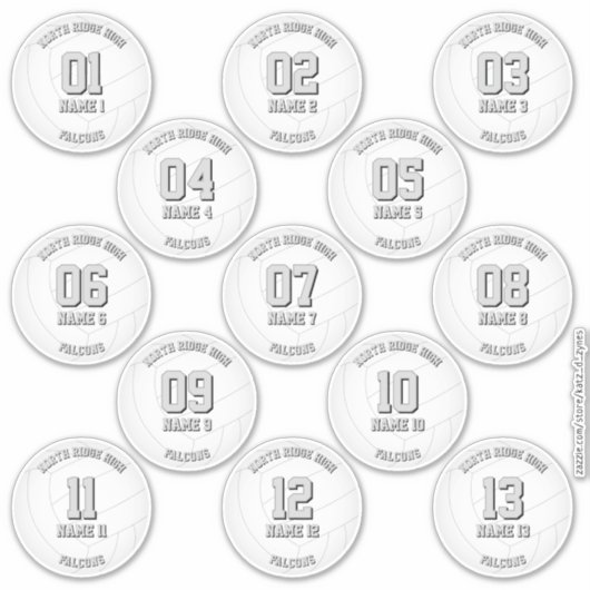 13 volleybalspelers INDIVIDUEEL gepersonaliseerd Sticker (Voorkant)