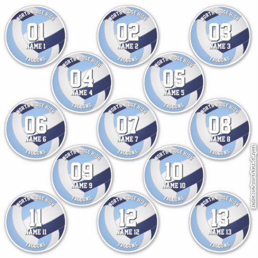 13 volleybalspelers LT Blue Navy Team kleuren Sticker (Voorkant)