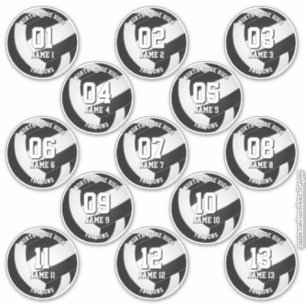 13 volleybalspelers zwart witte teamkleuren sticker