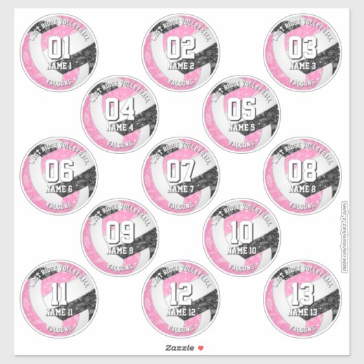 13 volleybalsters Boho Paisleys Roze Zwart Sticker (Vel)