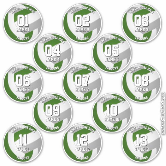 13 volleybalsters Groen Grijs Team kleuren Sticker (Voorkant)