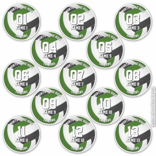 13 Volleybalsters Groen Zwart Team Kleuren Sticker (Voorkant)