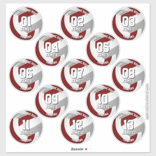 13 volleybalsters Maroon Grey Team kleuren Sticker (Vel)