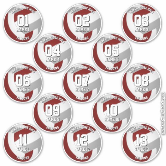 13 volleybalsters Maroon Grey Team kleuren Sticker (Voorkant)