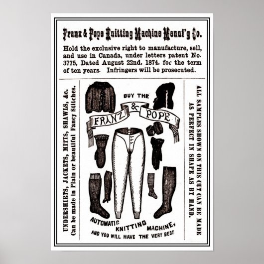 13 x 19-inch antiek breimachine poster (Voorkant)