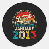13 Year Old Legend Since January 2013 13th Birthda Ronde Sticker (Voorkant)