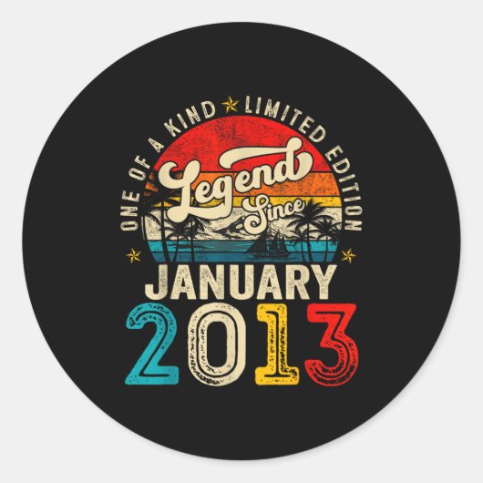 13 Year Old Legend Since January 2013 13th Birthda Ronde Sticker (Voorkant)